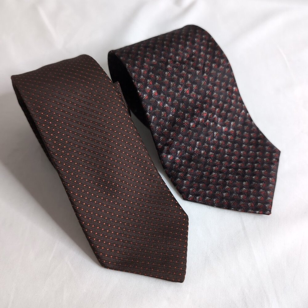 Vintage Quo Vadis and TWENTYFIVE Brown/Maroon Ties (2-PACK) 100% Silk
